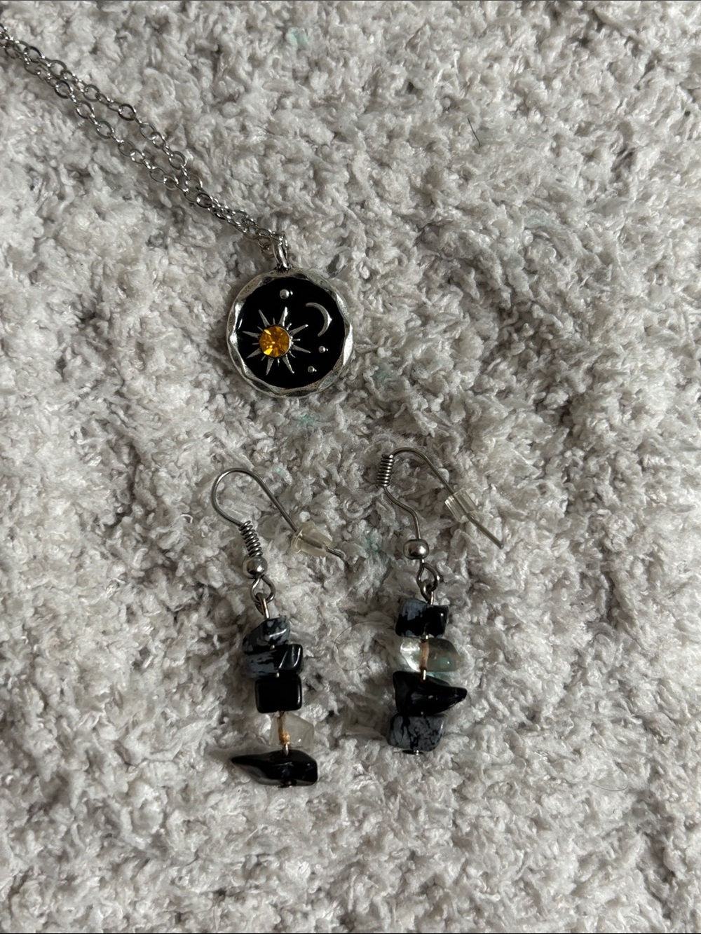 Silver Sun & Moon Pendant Necklace with 2 pc handmade | Women Jewelry